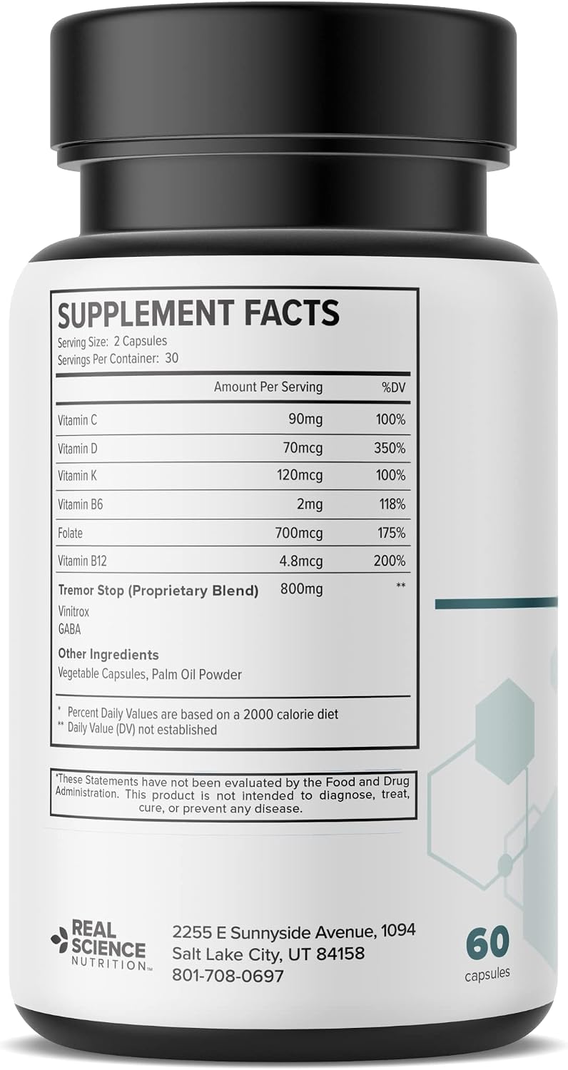 Real Science Tardivex - Suplemento de soporte nervioso con Vinitrox, GABA y vitaminas B - 60 cápsulas