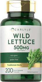 Carlyle Extracto de Lechuga Silvestre | 200 Cápsulas | Suplemento de Hoja Herbácea | Sin OGM y Sin Gluten