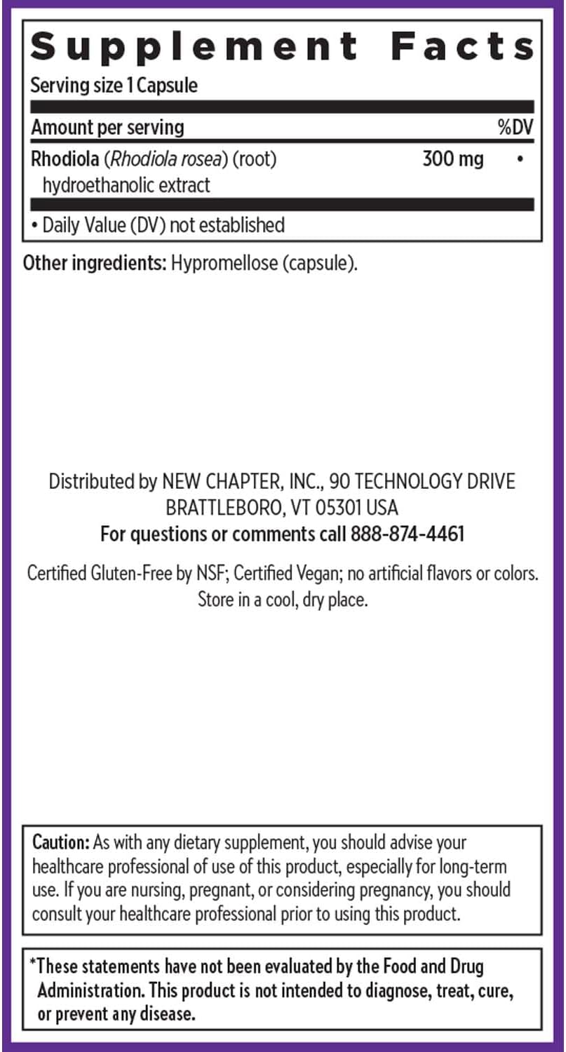 New Chapter Rhodiola Force 300 mg - Adaptogeno Vegano para el Estrés y la Concentración