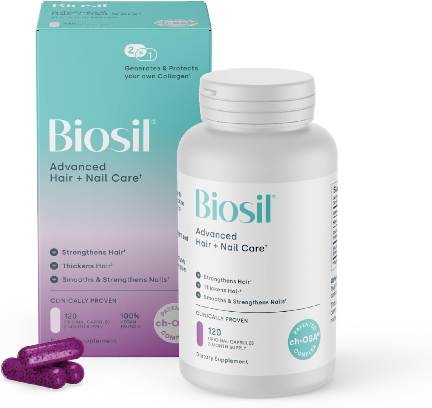 Biosil Advanced Hair + Nail Care - 120 Cápsulas - con Biotina y ch-OSA Patentado