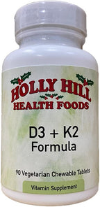 Holly Hill Health Foods Fórmula D3 + K2, 90 Comprimidos Masticables Vegetarianos