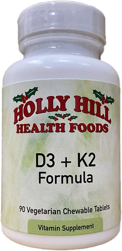 Holly Hill Health Foods Fórmula D3 + K2, 90 – Formato masticable vegetariano: Ideal para personas que tienen – Image 1