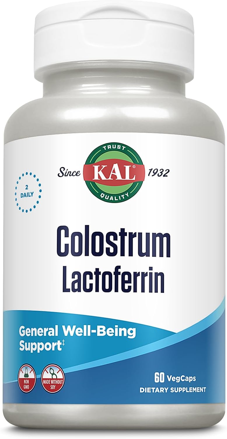 KAL Calostro Lactoferrina, 20% Inmunoglobulinas, con Lactoferrina y Beta Glucano, 60 Cápsulas