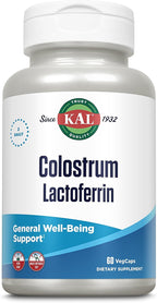 KAL Calostro Lactoferrina, 20% Inmunoglobulinas, con Lactoferrina y Beta Glucano, 60 Cápsulas