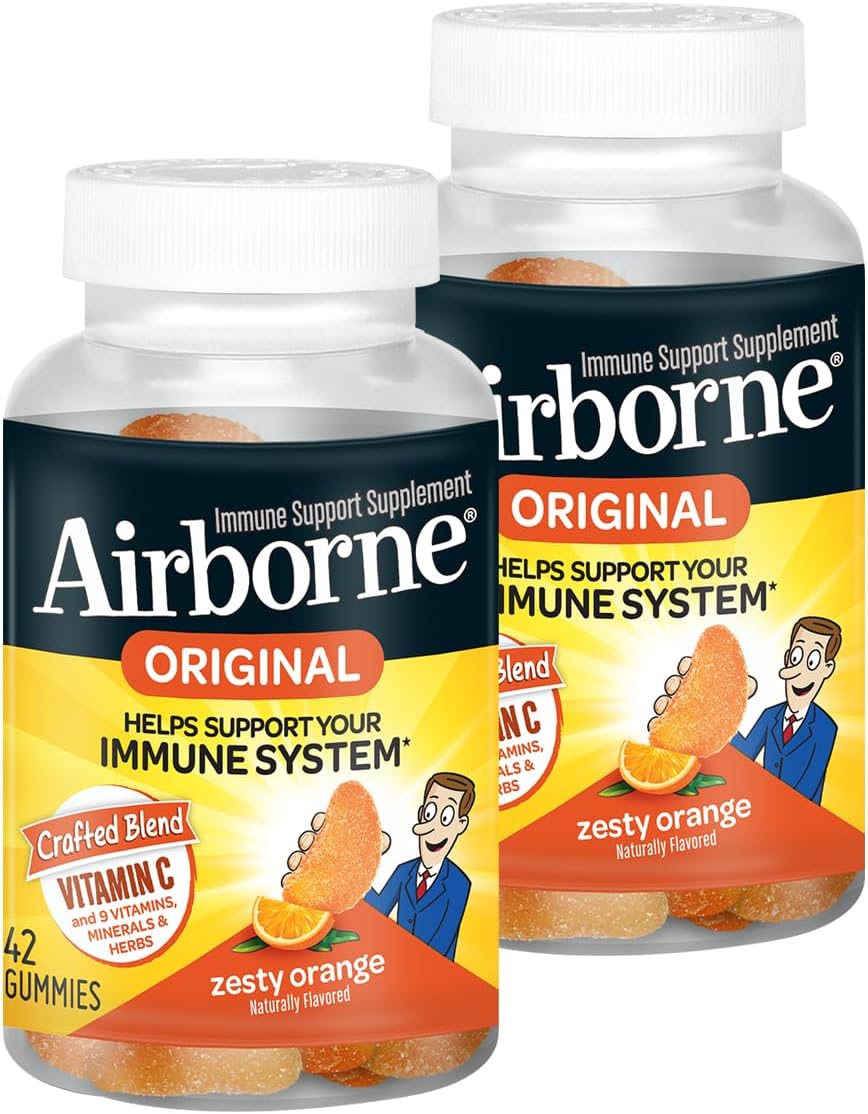 Airborne Gomitas de Vitamina C 750 mg con Vitaminas C y E - 42 Gomitas, Sabor Naranja (Paquete de 2)