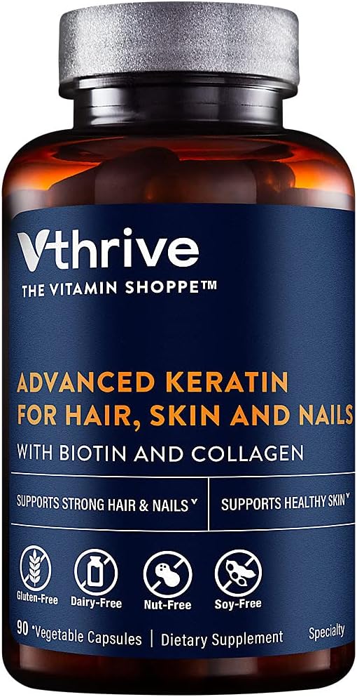 Advanced Keratin for Hair, Skin, and Nails with Biotin and Collagen (90 Cápsulas Vegetales)