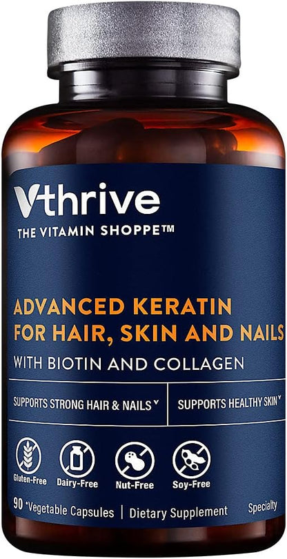 Advanced Keratin for Hair, Skin, and Nails with Biotin and Collagen (90 Cápsulas Vegetales) – Image 1