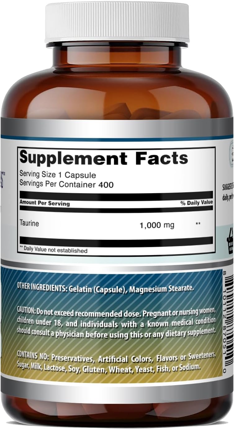Amazing Formulas Taurina 1000 mg – Suplemento en Cápsulas – 400 Cápsulas