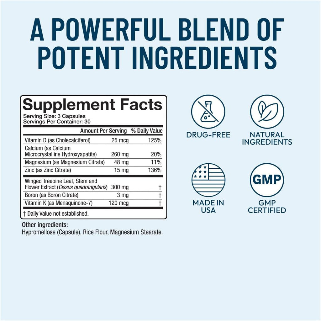 Bonexcin Advanced Bone Support Formula – Calcio, Magnesio, Vitamina D3 y K2 – 90 Cápsulas
