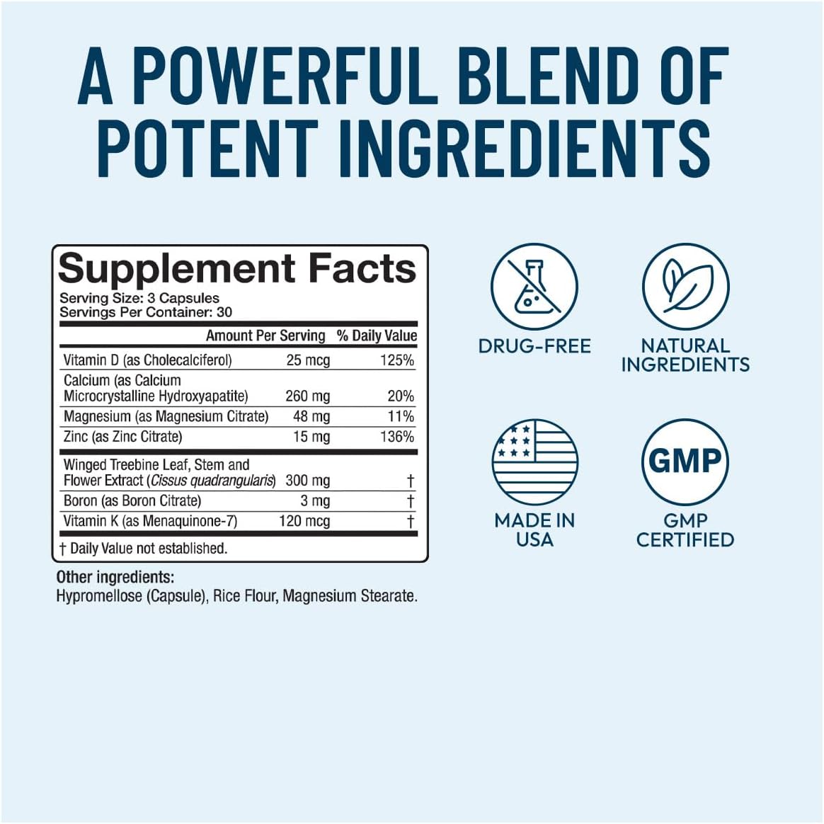 Bonexcin Advanced Bone Support Formula – Calcio, Magnesio, Vitamina D3 y K2 – 90 Cápsulas