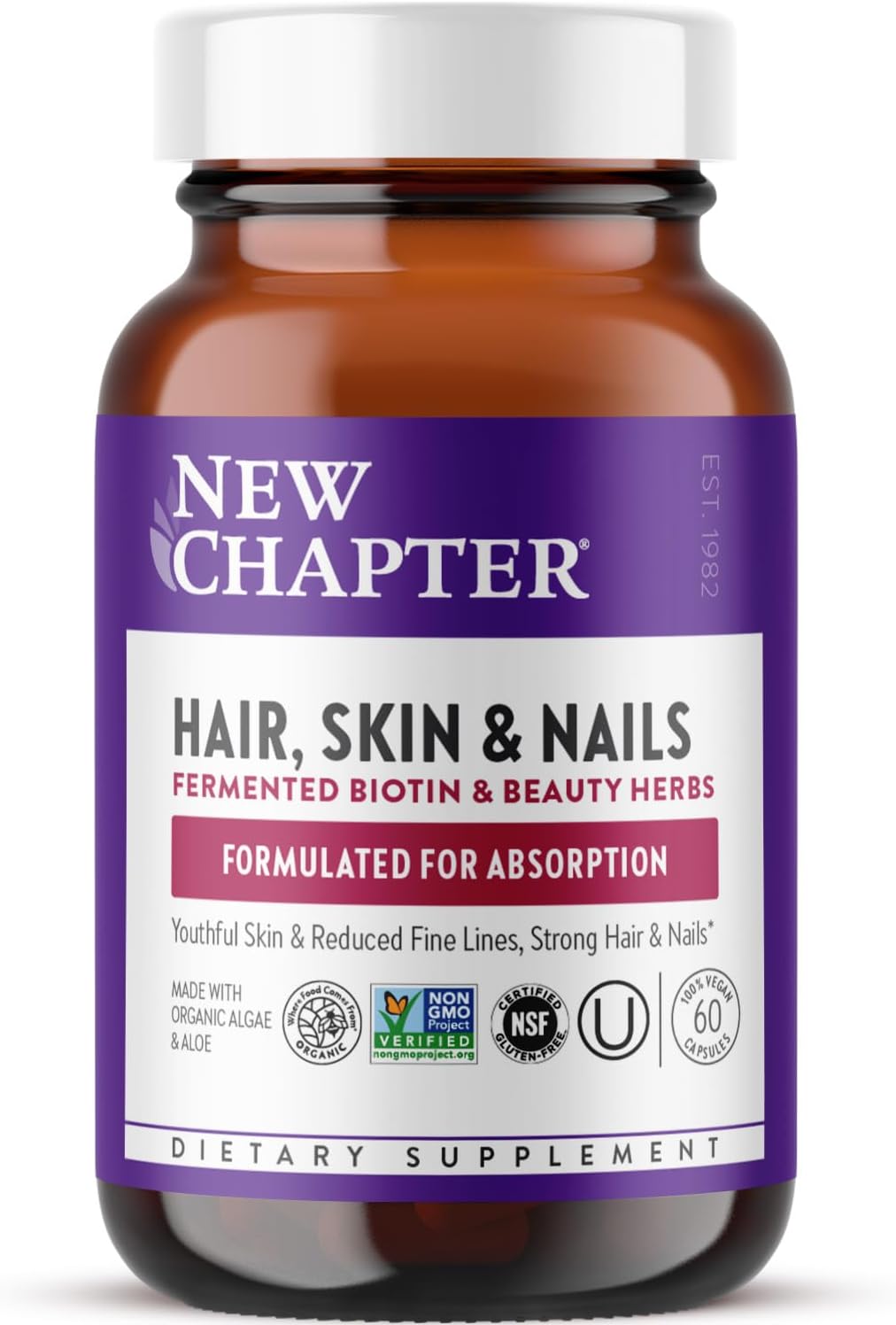 New Chapter Biotin, Vegan Hair, Skin, and Nails Supplement with Fermented Biotin and Astaxanthin - 60 Tablets