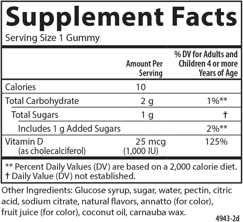 Carlson - Gomitas de Vitamina D3 para Niños, 1000 IU, 60 Gomitas Vegetarianas