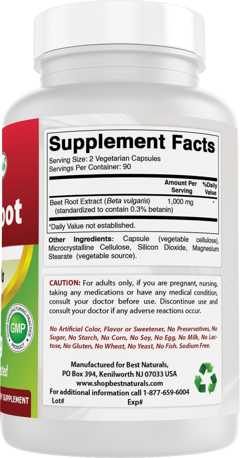 Best Naturals Polvo de Raíz de Remolacha 500 mg - 180 Cápsulas (Pack de 2)