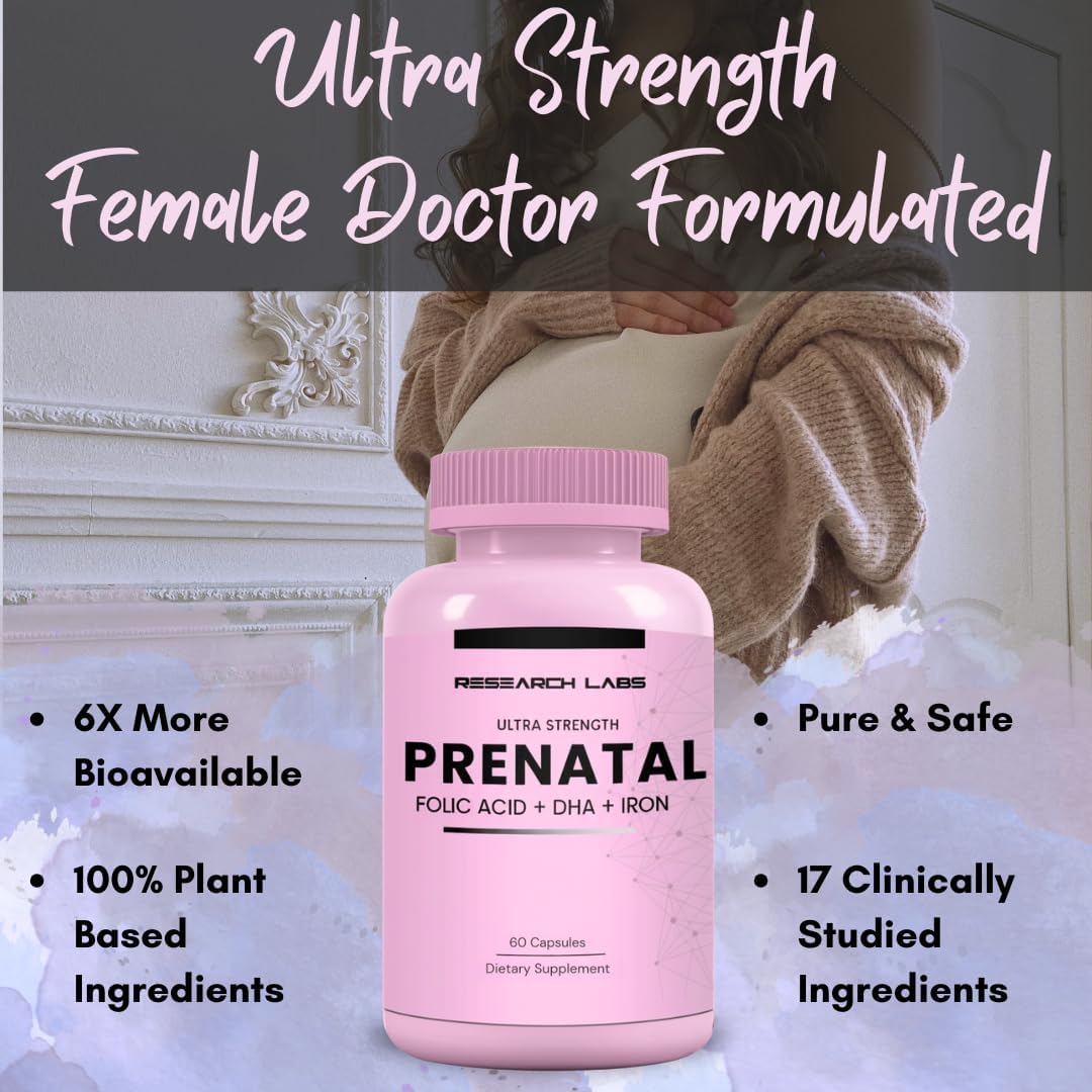 Research Labs Vitaminas Prenatales para Mujeres: Ácido Fólico Metilado 6x Más Biodisponible | Apoya el Desarrollo Saludable