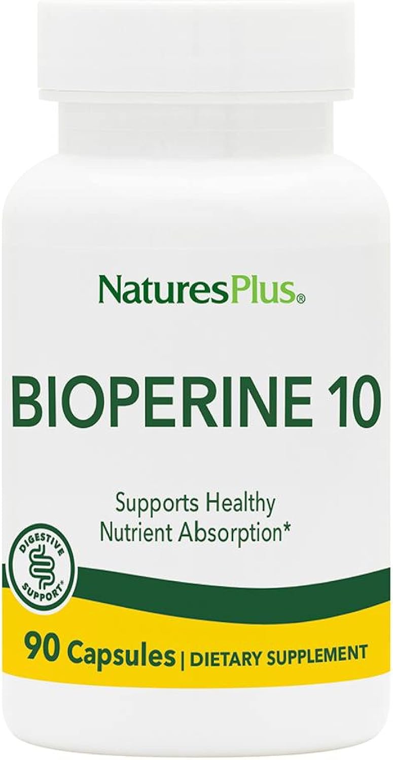 NaturesPlus Bioperine 10 (90 Cápsulas) – Extracto de Pimienta Negra para la Absorción de Nutrientes