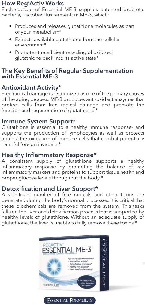 Reg'Activ Essential ME-3 - Probiótico productor de glutatión, 30 cápsulas