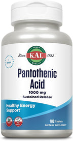 KAL Ácido Pantoténico 1000 mg - Vitamina B5 - Liberación Sostenida - 100 Comprimidos Veganos