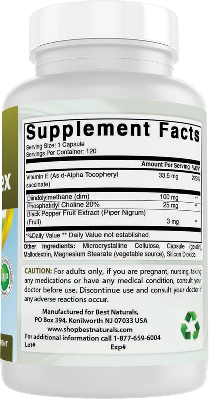 Best Naturals Complejo DIM 100 mg – 120 – Una fórmula mejorada con vitamina E y fosfatidilcolina para una – Image 6
