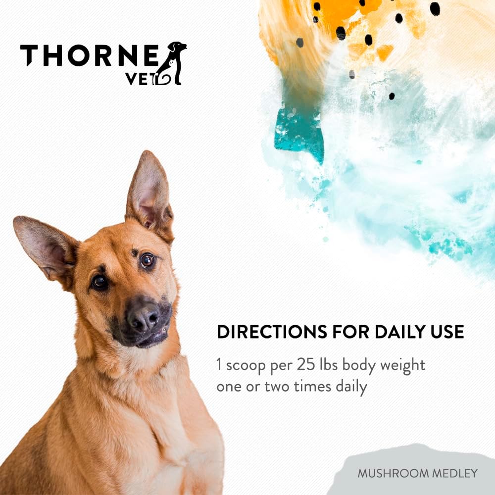ThorneVet Mushroom Medley para Perros - Apoyo Inmunológico y Antioxidantes - con Reishi, Cola de Pavo, Cordyceps, Maitake y Chaga - Apoyo para Perros en Tratamiento contra el Cáncer - 120 Dosis