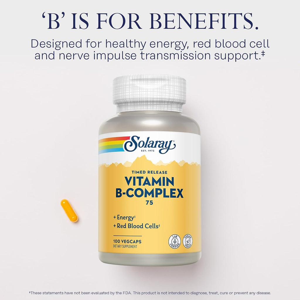 Solaray B-Complex 75mg - Two-Stage Timed Release - 100 Capsules