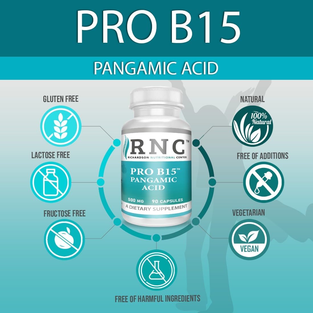 Richardson Nutritional Center B15 Complete Extra Strength - 500mg, 90 Cápsulas - Ácido Pangámico con TMG y DMG