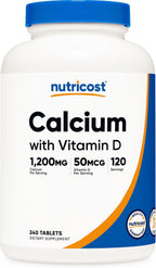 Nutricost Calcio con Vitamina D, 1200 mg Calcio + 50 mcg Vitamina D, 240 Comprimidos