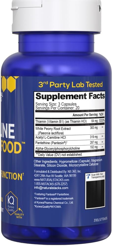 Acetylcholine Brain Food – Suplemento Cognitivo con Alpha GPC y Acetil L-Carnitina – 60 Cápsulas