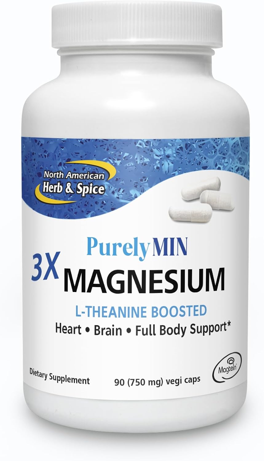 North American Herb & Spice PurelyMin - Complejo de Magnesio + L-Teanina - 90 Cápsulas Vegetales