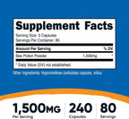 Nutricost Polen de Abeja (240 Cápsulas, 80 Raciones) (1500mg por Ración) - No-GMO, Cumple con GMP