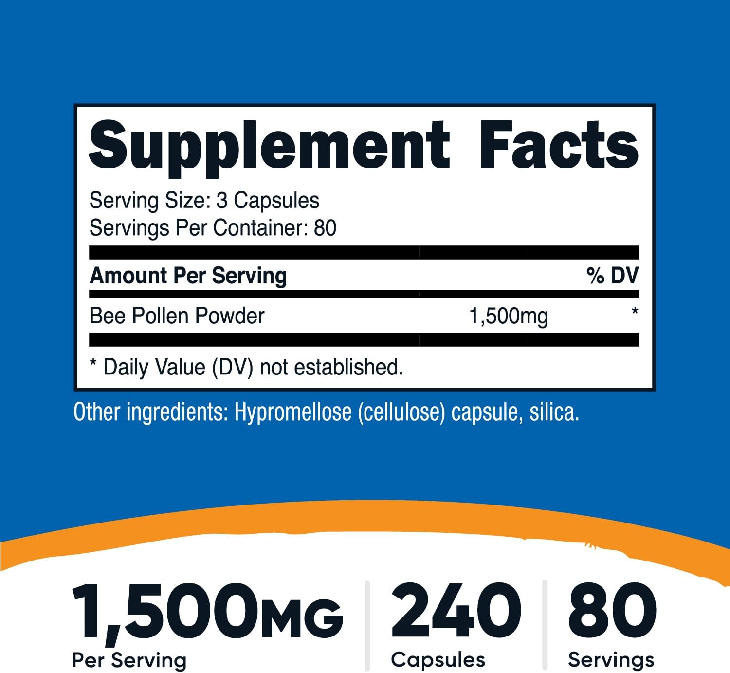Nutricost Polen de Abeja (240 Cápsulas, 80 Raciones) (1500mg por Ración) - No-GMO, Cumple con GMP