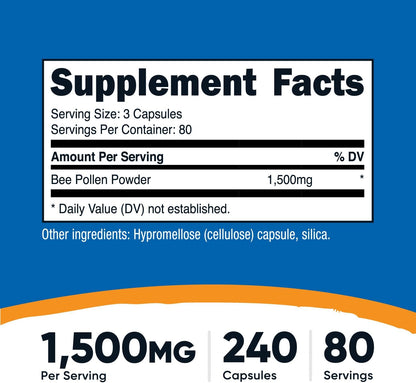 Nutricost Polen de Abeja (240 Cápsulas, 80 Raciones) (1500mg por Ración) - No-GMO, Cumple con GMP – Image 2