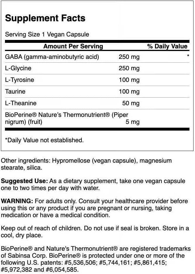 Swanson Amino Acid Gabaplex con L-Tirosina y L-Teanina 60 Cápsulas Vegetales (Pack de 2)
