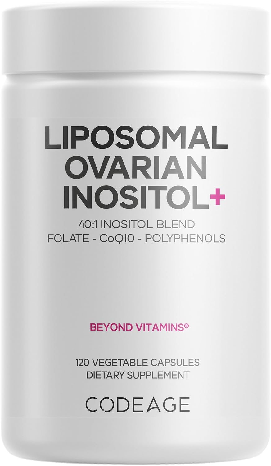 Codeage Liposomal Ovarian Inositol+ - Myo-Inositol y D-Chiro-Inositol 40:1, Folato 5-MTHF, CoQ10, 120 Cápsulas