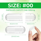 Cápsulas Vegetales Vacías AngtaiJN - 500 Unidades, Tamaño 00, Transparentes, con Cuchara Micro Lab