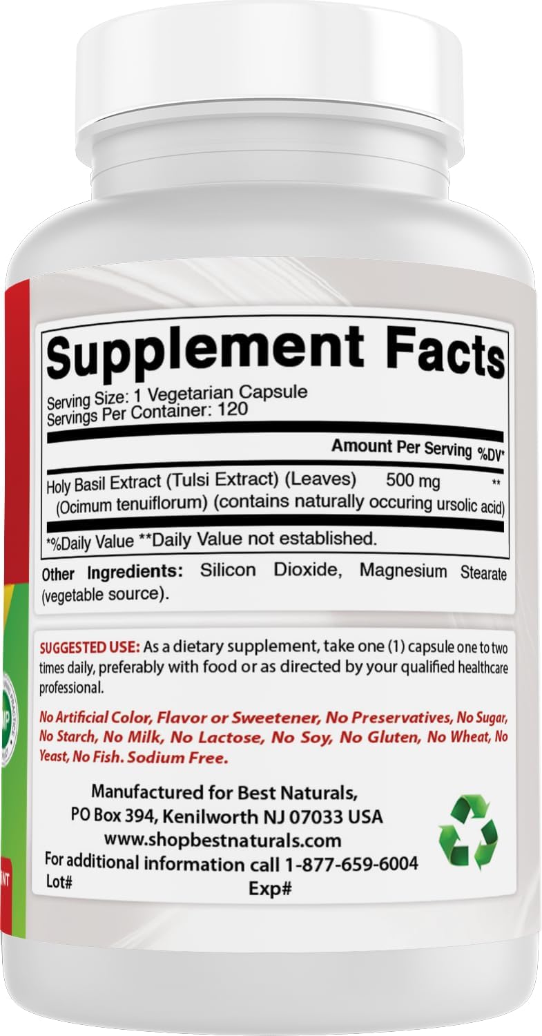 Best Naturals Extracto de Holy Basil 500 mg, 120 Cápsulas Vegetales (Pack de 2)