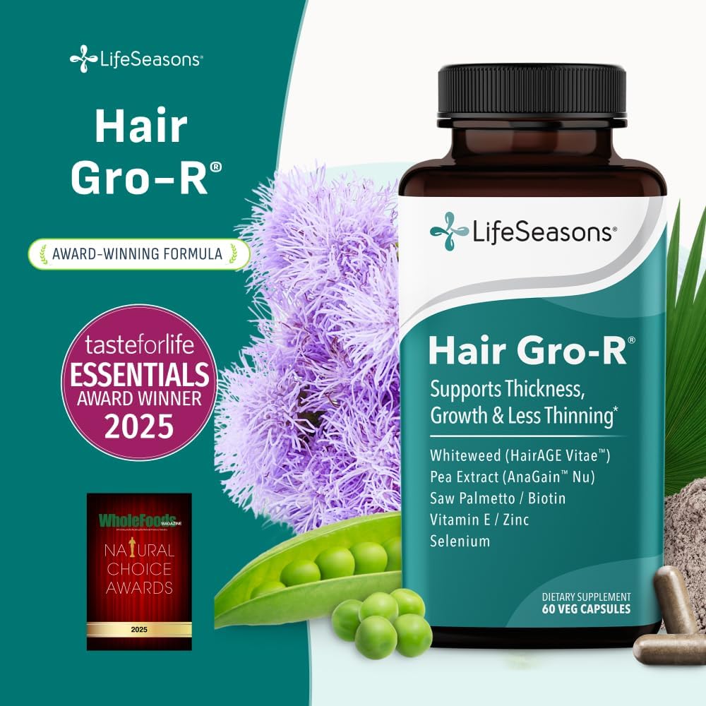 LifeSeasons Hair Gro-R - Suplemento capilar con biotina, zinc, selenio y extracto de guisante AnaGain - 60 cápsulas