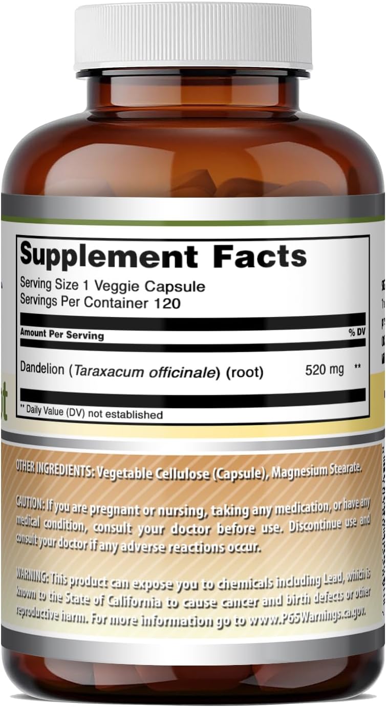 Amazing Formulas Raíz de Diente de León (Taraxacum Officinale) – 520 mg por cápsula, 120 cápsulas veganas
