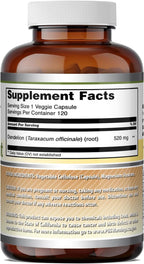 Amazing Formulas Raíz de Diente de León (Taraxacum Officinale) – 520 mg por cápsula, 120 cápsulas veganas