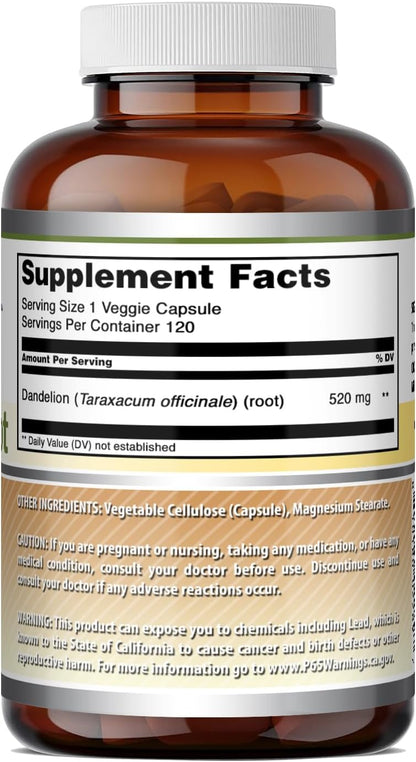 Amazing Formulas Raíz de Diente de León (Taraxacum Officinale) – 520 mg por cápsula, 120 cápsulas veganas – Image 5