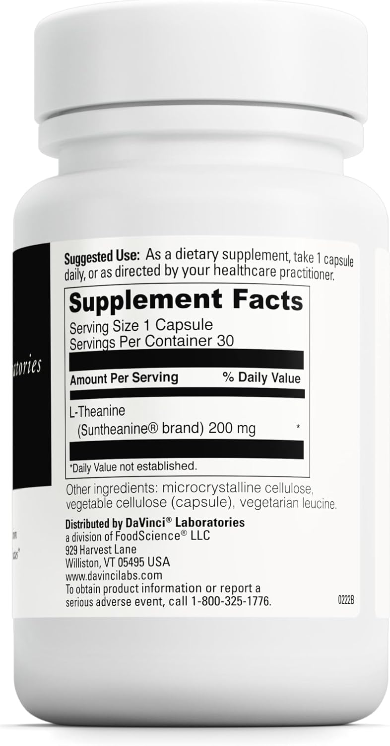 DAVINCI Labs L-Teanina - Suplemento dietético para ayudar a la concentración, el enfoque, la relajación y la irritabilidad* - 200 mg por porción - 30 cápsulas vegetales