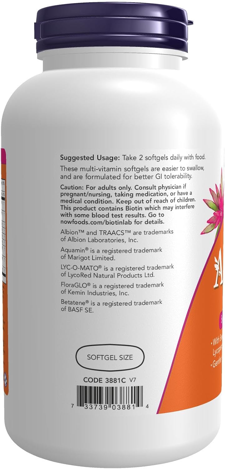 NOW Foods ADAM Suplemento multivitamínico superior para hombres, 180 cápsulas blandas