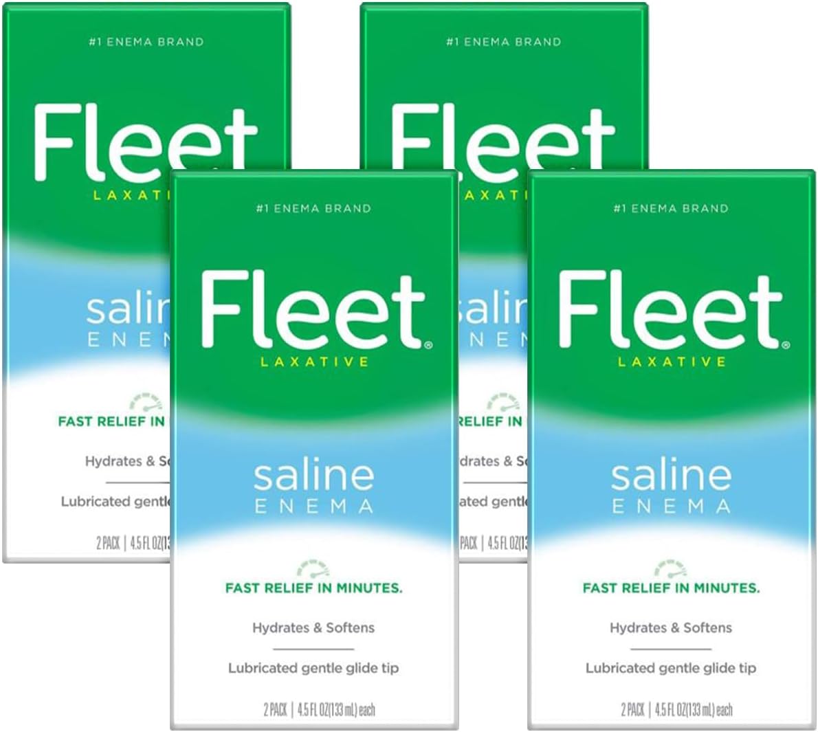 Fleet Enema Saline Laxative for Adult Constipation, 4.5 fl oz (133 ml) Each, Pack of 4 (2 Two-Packs)