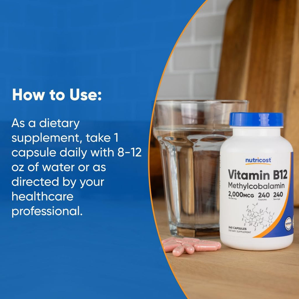 Nutricost Vitamin B12 (Methylcobalamin) 2000mcg, 240 Capsules - Vegetarian Capsules, Non-GMO, Gluten-Free