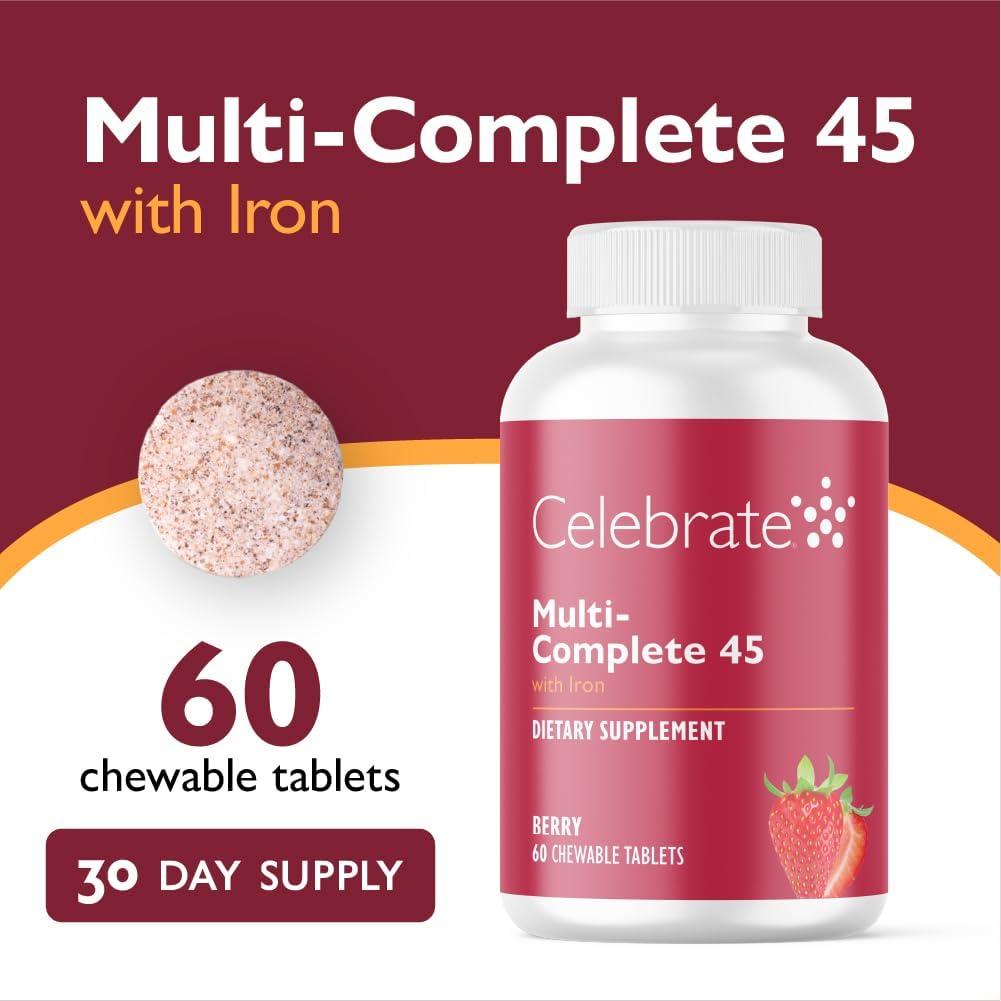 Celebrate Multi-Complete Multivitamínico Bariátrico Masticable con 45mg de Hierro - Sabor a Bayas - 60 Comprimidos