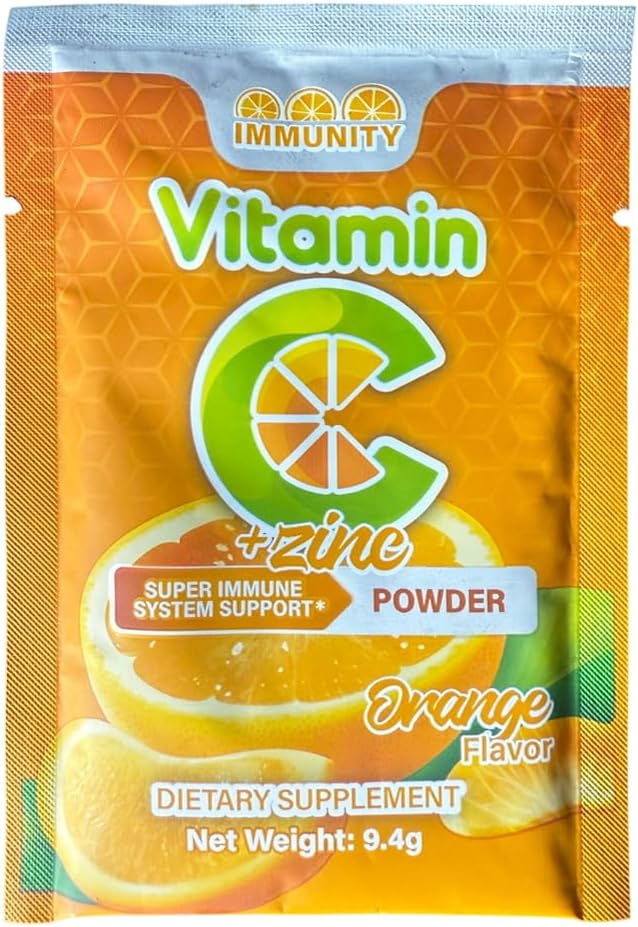 Vitamina C + Zinc Polvo Efervescente Sabor Naranja – 30 Sobres – Complemento Alimenticio para el Sistema Inmunitario