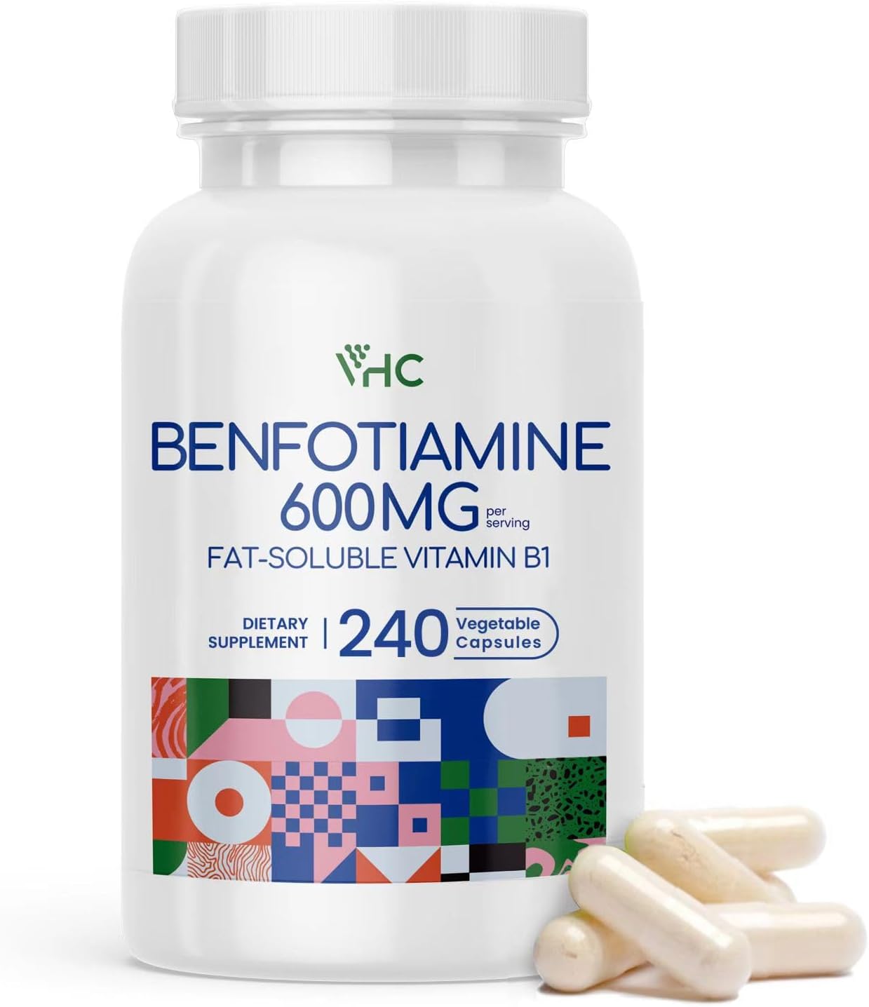 VHC Benfotiamina 600mg - 120 Cápsulas Veganas - Vitamina B1 Liposoluble de Alta Absorción