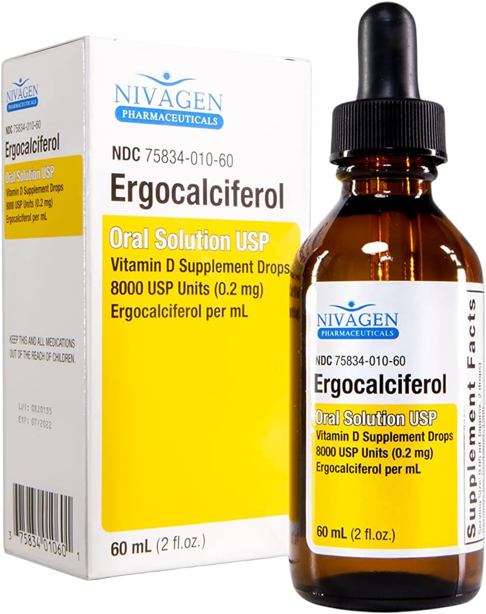 Nivagen Gotas Líquidas de Vitamina D2, 400 UI por Dosis, 60 ml