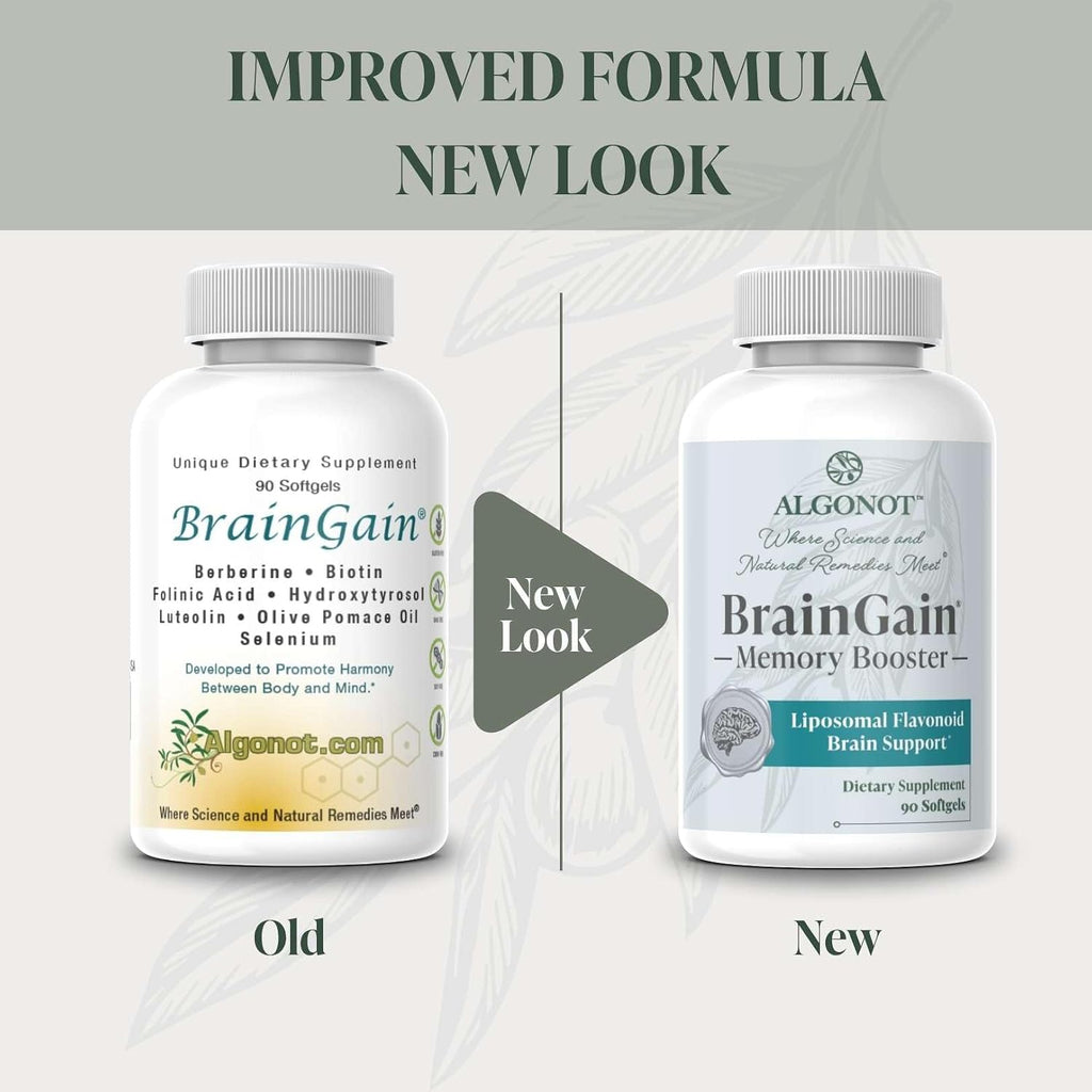 BrainGain - Luteolina liposomal con aceite de oliva virgen extra - Complemento alimenticio para la función cognitiva y el estrés