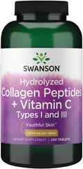 Swanson Péptidos de Colágeno Hidrolizado + Vitamina C Tipos I y III - 1000 mg - 250 Comprimidos