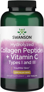 Swanson Péptidos de Colágeno Hidrolizado + Vitamina C Tipos I y III - 1000 mg - 250 Comprimidos